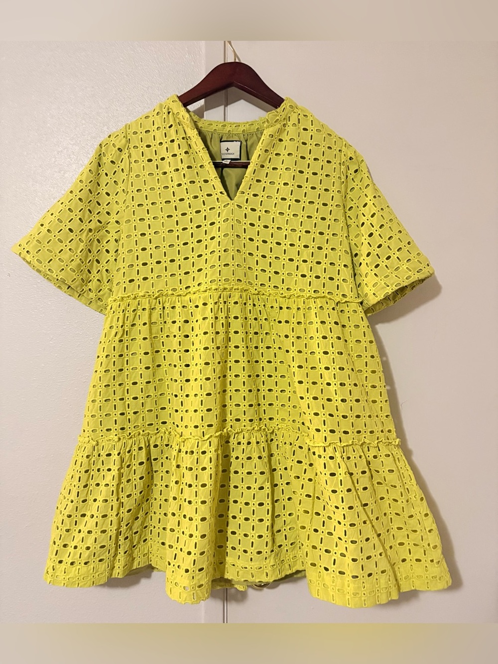 Yellow Tuckernuck Chartreuse Eyelet Layered Lace Crawford Dress Size Large
